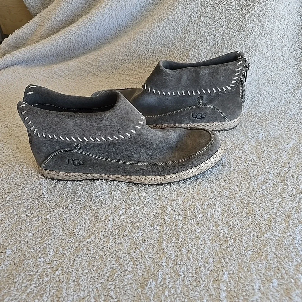 UGG Varney Women's Flat Ankle Boots Rear Zip‎ Booties Slate Gray Suede Sz 8.5